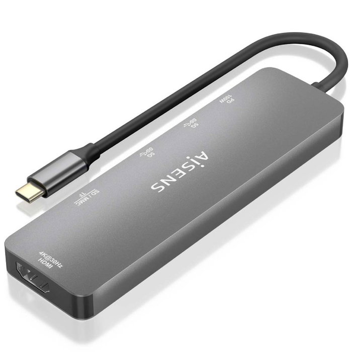 Aisens USB-C Dock 6 en 1 ASUC-6P016-GR Gris con HDMI 4K y PD 100W